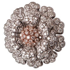 Anillo de racimo de diamantes florales con certificado EGL y oro blanco y rojo de 18 quilates