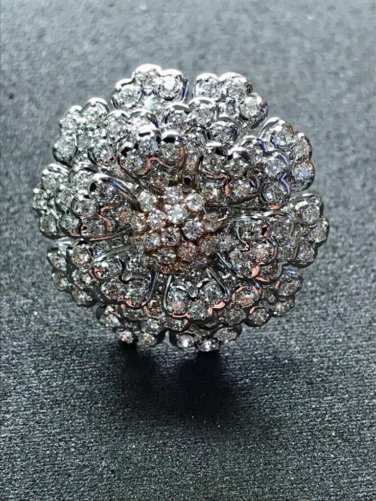 EGL-zertifizierter floraler Diamant-Cluster-Ring mit 18 Karat Weiß- und Rotgold  (Romantik) im Angebot