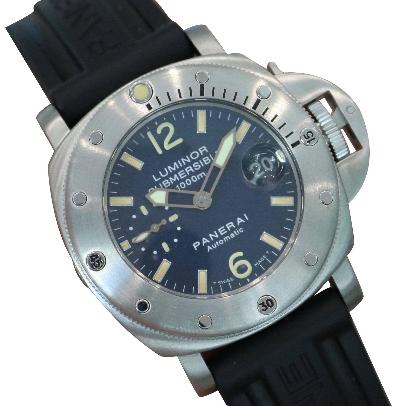 Panerai Stainless Steel Luminor Submersible Blue PAM Automatic Wristwatch