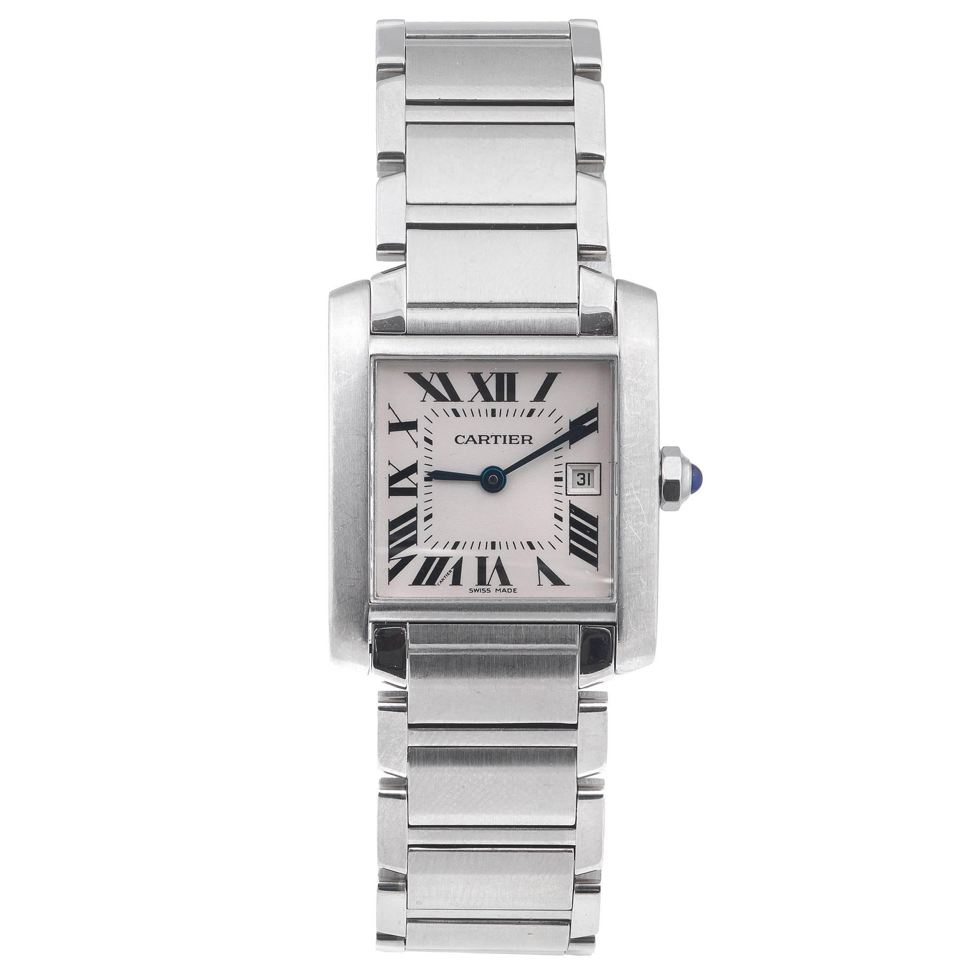 Cartier Stainless Steel Mid Size Tank Francaise Quartz Wristwatch