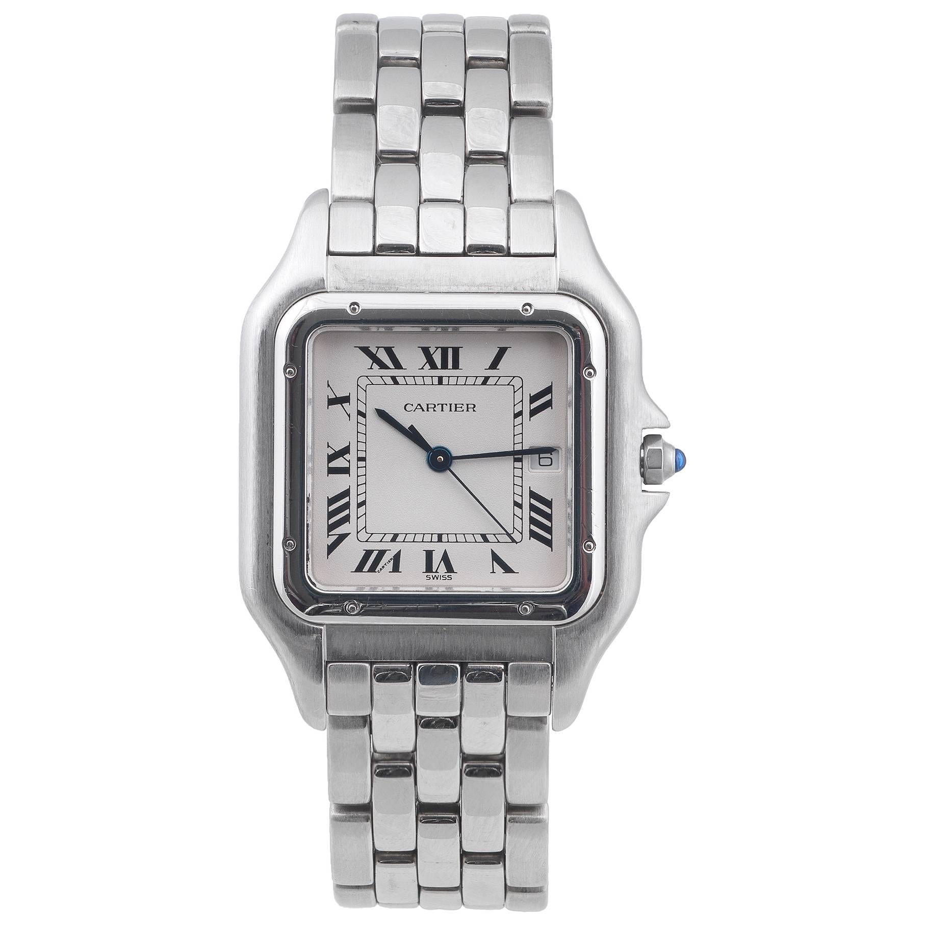 Cartier Stainless Steel Panthere Jumbo Bracelet Quartz Wristwatch at