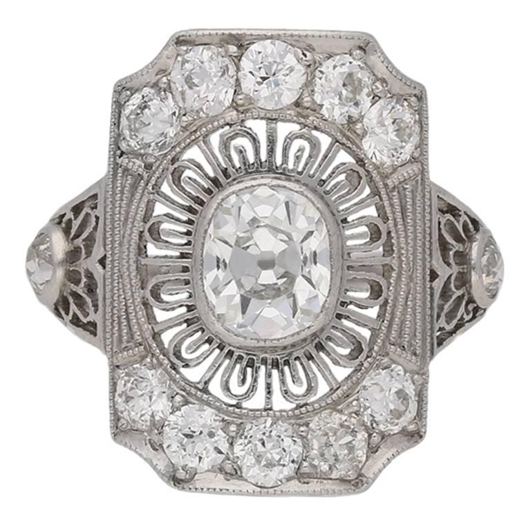 Antique diamond cluster ring by Gorham, American, circa 1905.  For Sale