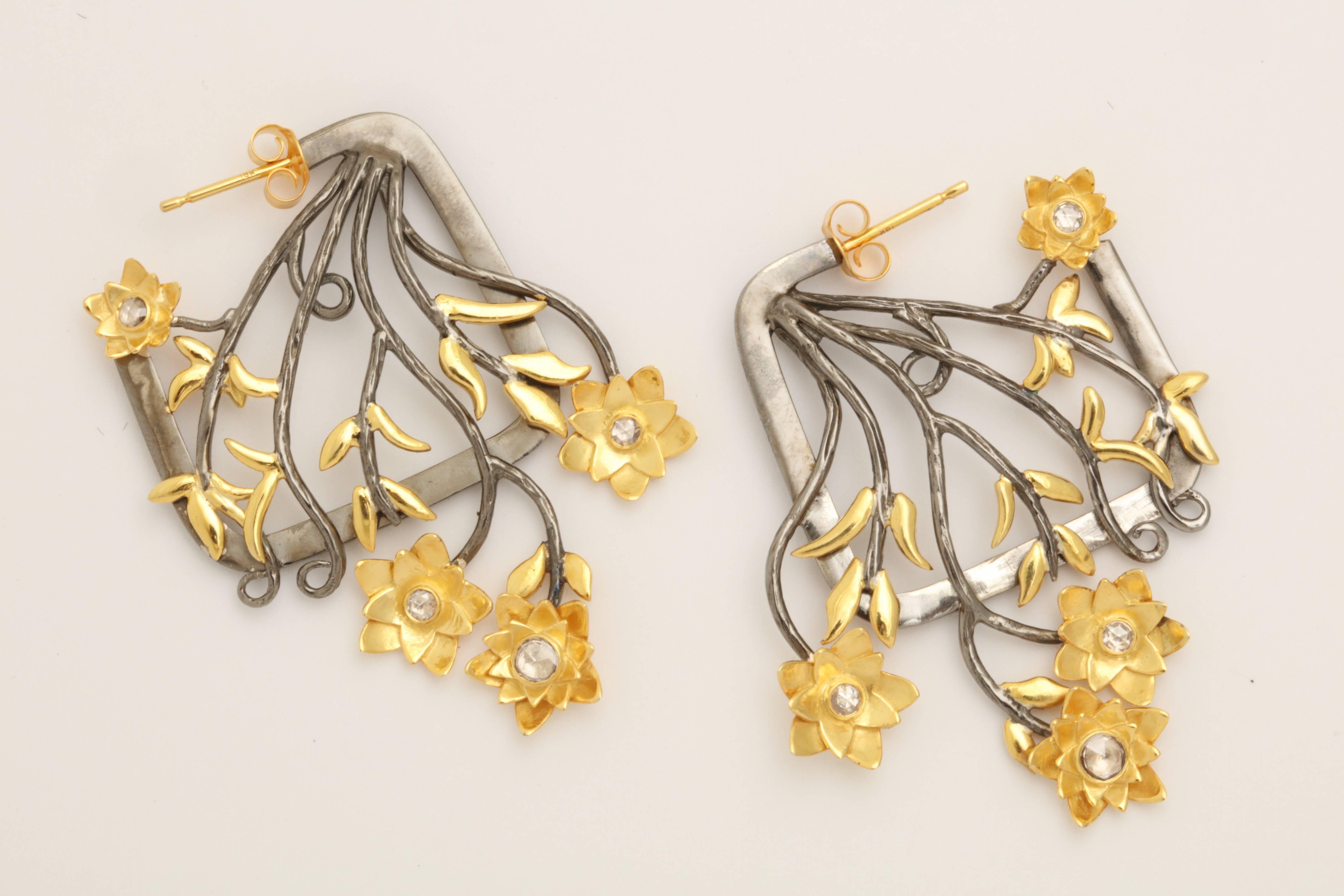 Gold Silver Tulip Boquet Earrings For Sale 1