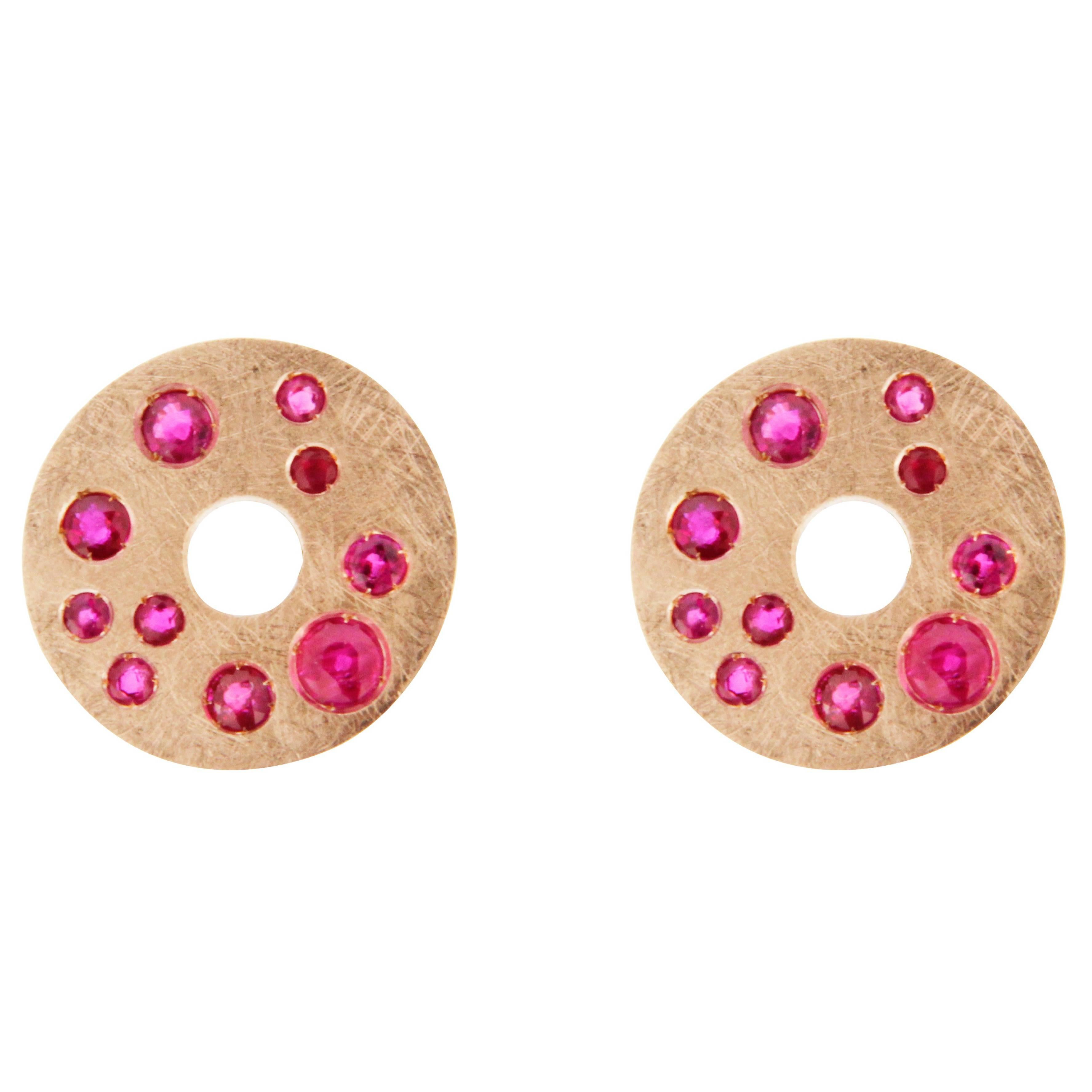 Jona Ruby 18 Karat  Brushed Pink Gold Stud Earrings