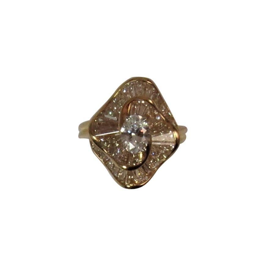 Oscar Heyman 18 Karat Yellow Gold and Platinum Diamond Ballerina Ring