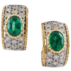 Mario Buccellati Diamond and Emerald Ear Clips 5