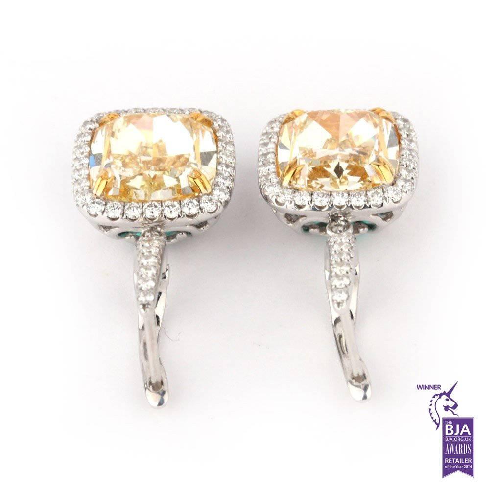 Modern GIA Certified Yellow Diamond Cushion Cut Drop Earrings 