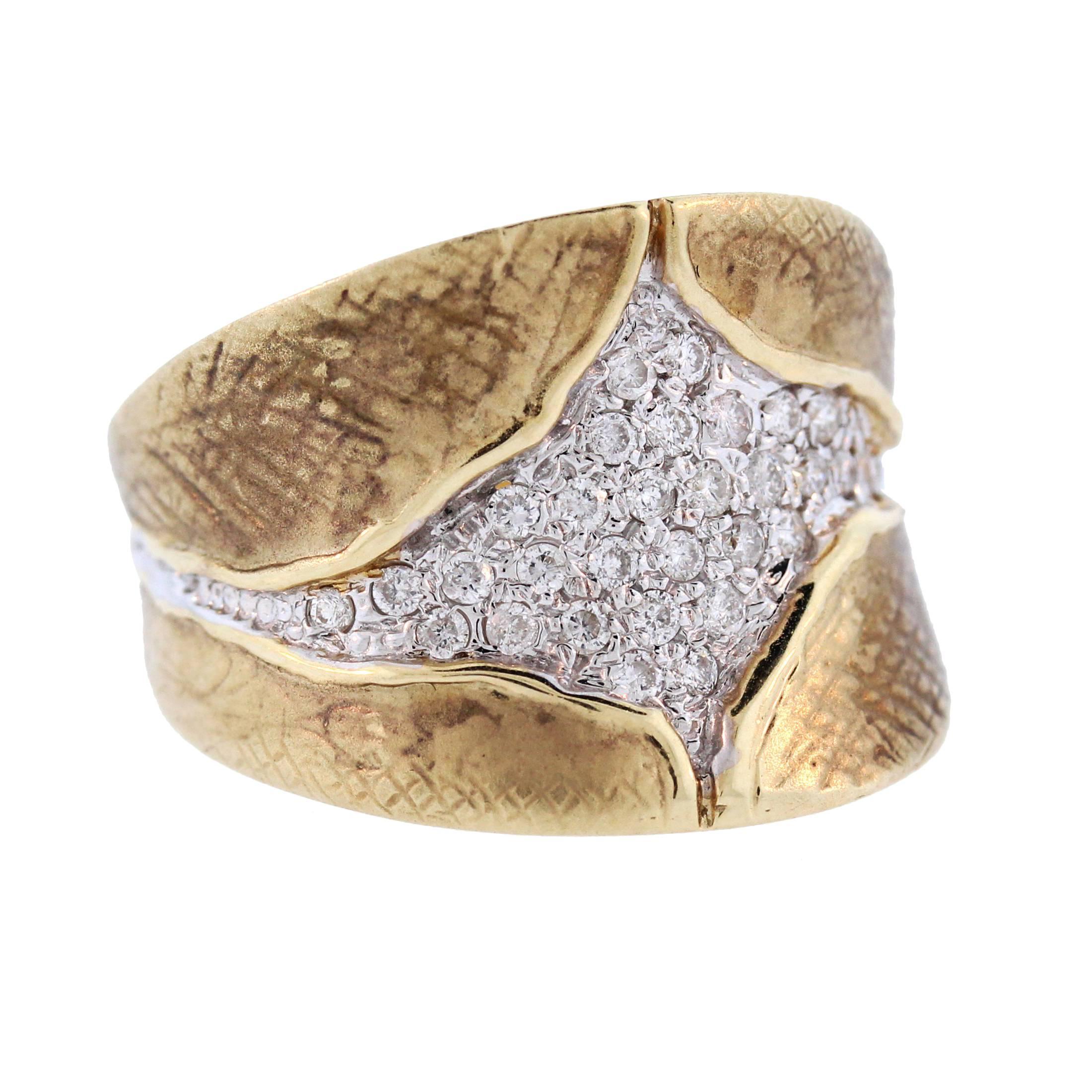 Gold Ring with Pave Diamond Centre