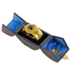 Victorian Scottish Gold Garnet Carbuncle Enamel Bangle Bracelet, circa 1860s