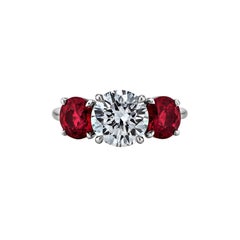 Burmese Ruby Diamond Platinum Three Stone Ring 9