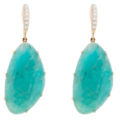 Boucles d'oreilles pendantes en or jaune 18k avec amazonite et diamant blanc Jona