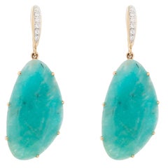 Jona Amazonite White Diamond 18k Yellow Gold Pendant Earrings