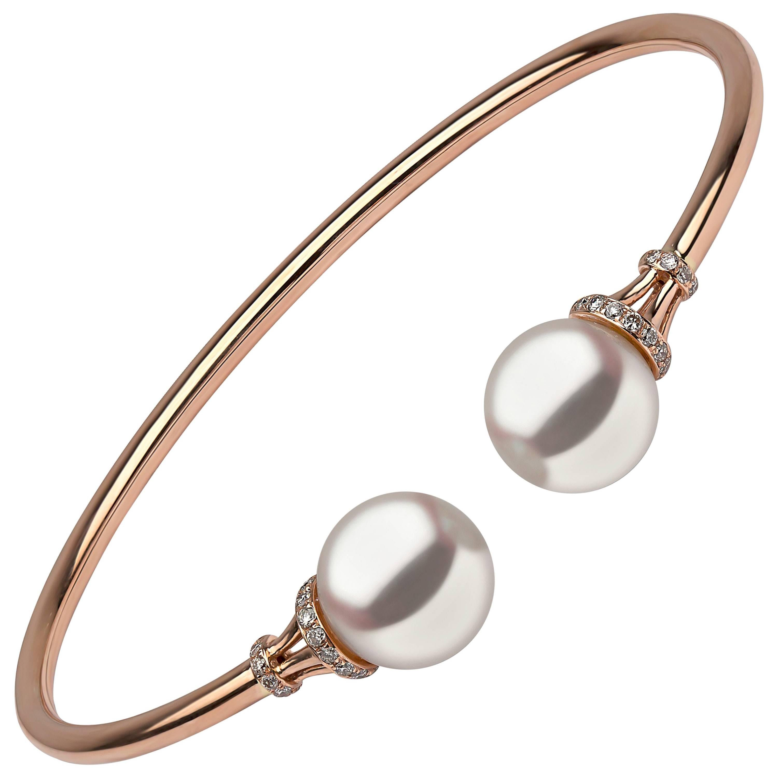 Yoko London Freshwater pearl and white diamond bracelet in rose gold