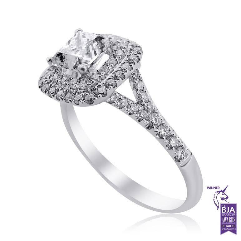 Modern GIA Certified White Gold Halo Engagement Ring For Sale