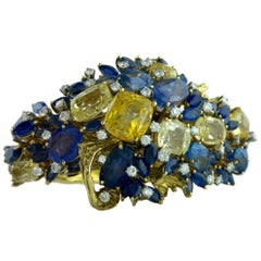 1950s Multicolored Sapphire and Diamond Bangle Bracelet