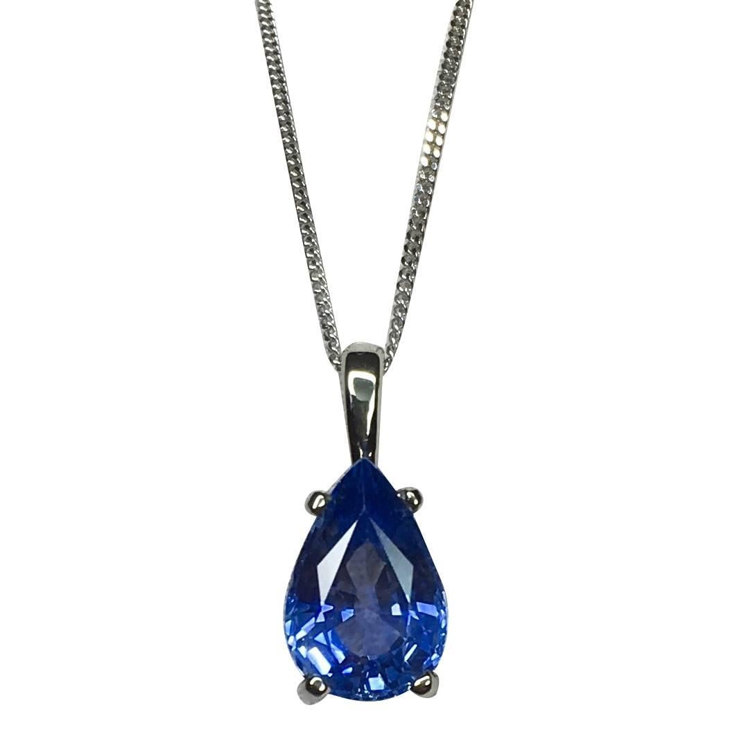 Ceylon Blue Sapphire 1.34 Carat Pear/Teardrop Cut Solitaire White Gold Pendant