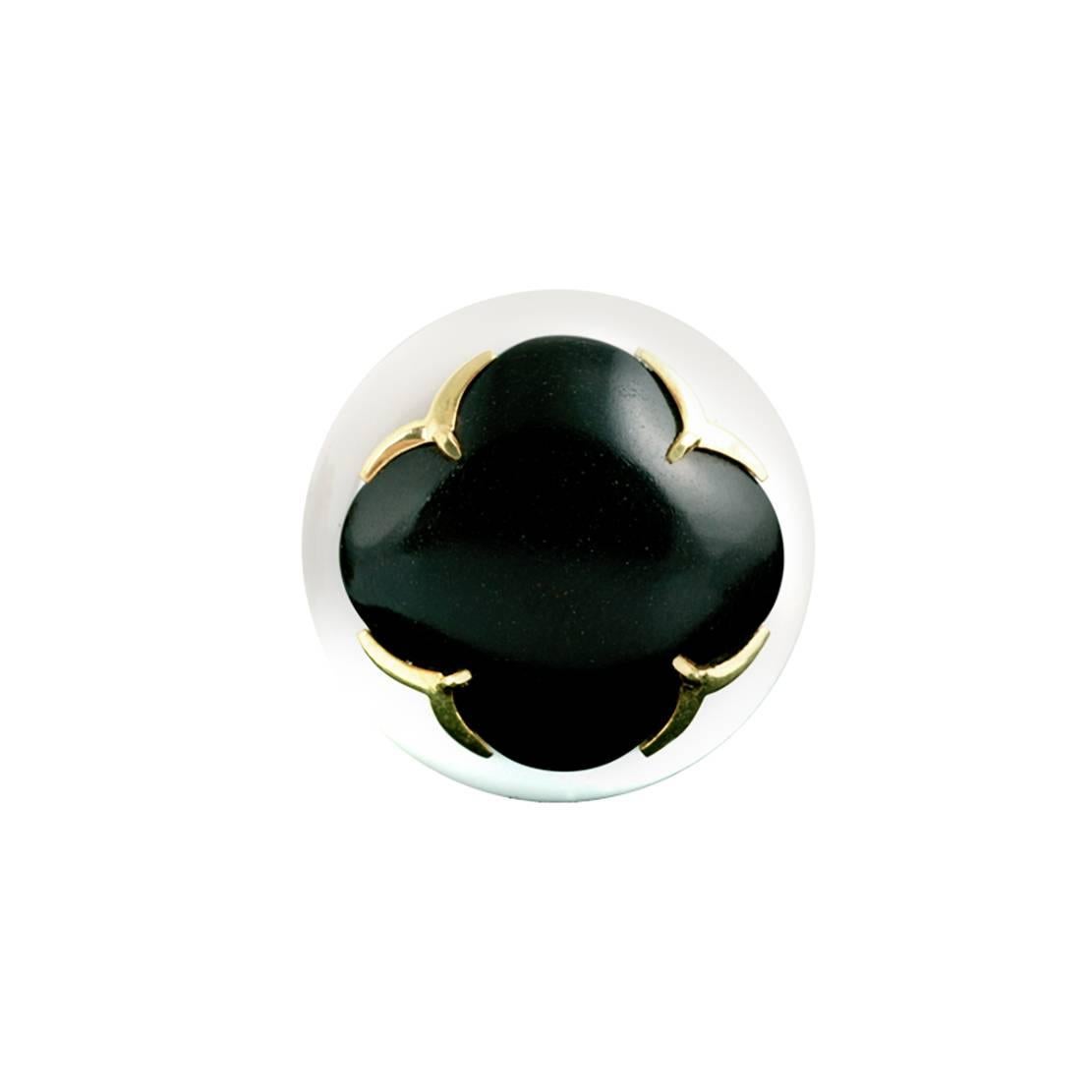 Youmna Fine Jewellery 18 Karat Yellow Gold w/ Agate & Onyx Gothic Cocktail Ring For Sale