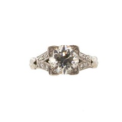 Antique 1930s Diamond Old European Cut Diamond Platinum Engagement Ring