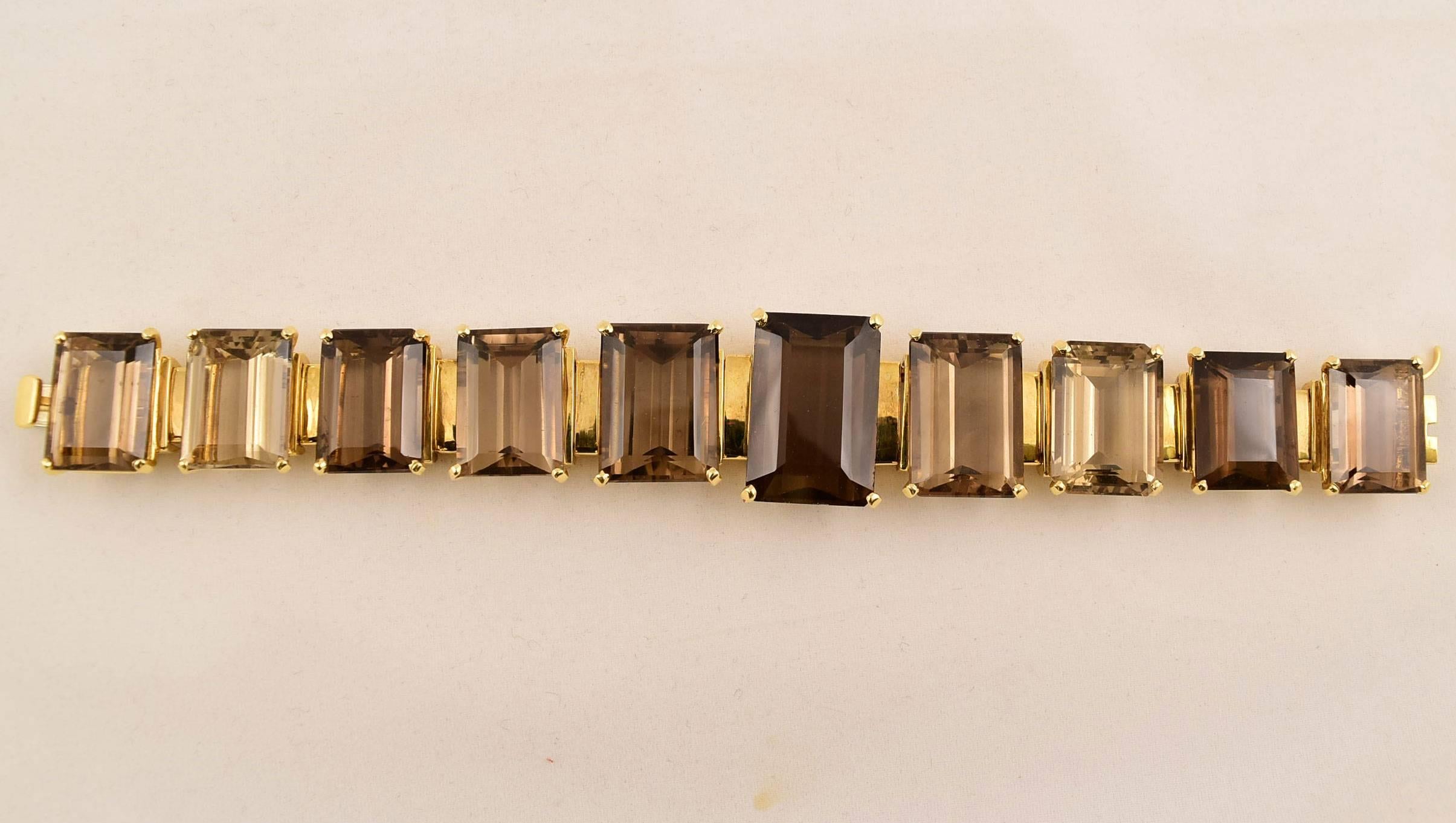 Contemporary Tony Duquette 287 Carat Smoky Quartz Gold Bracelet