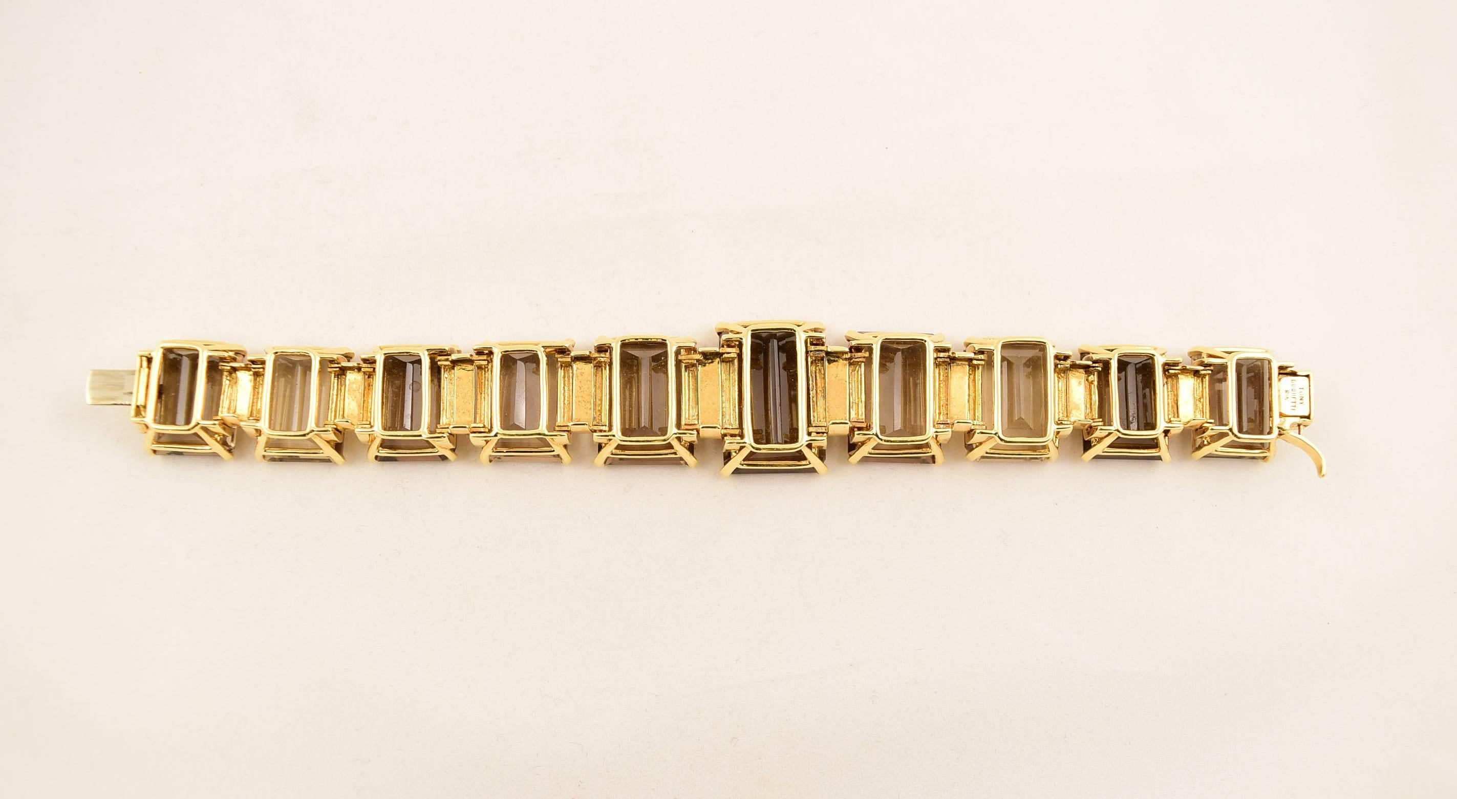 Tony Duquette 287 Carat Smoky Quartz Gold Bracelet In New Condition In Montreal, QC
