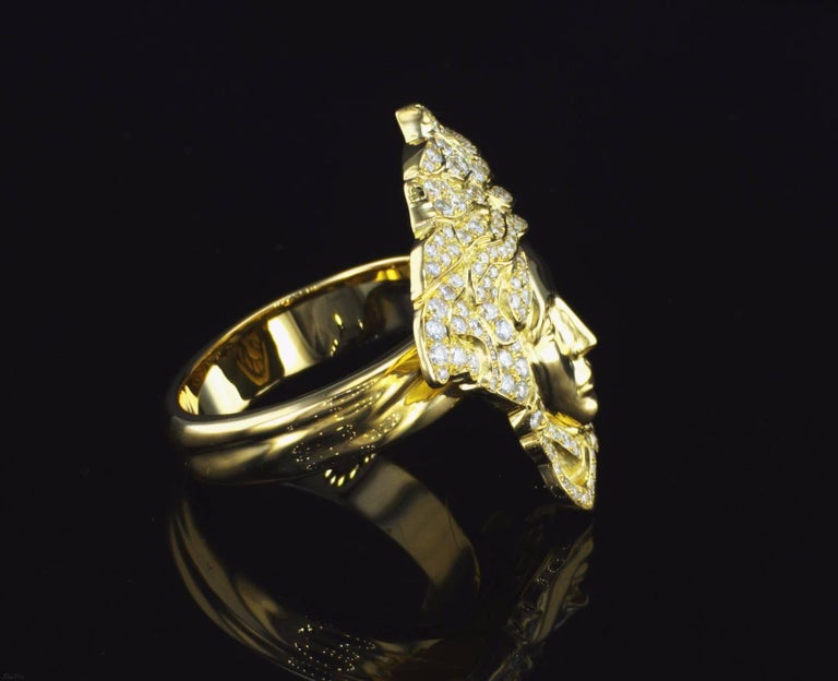 Medusa Style Gold and Diamond Ring For Sale at 1stdibs