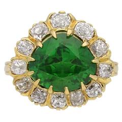 Natural Unenhanced Demantoid and Diamond Cluster Ring in Yellow Gold 6