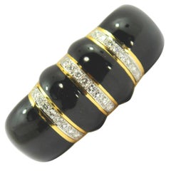 David Webb Gold Diamond Enamel Cuff Bracelet