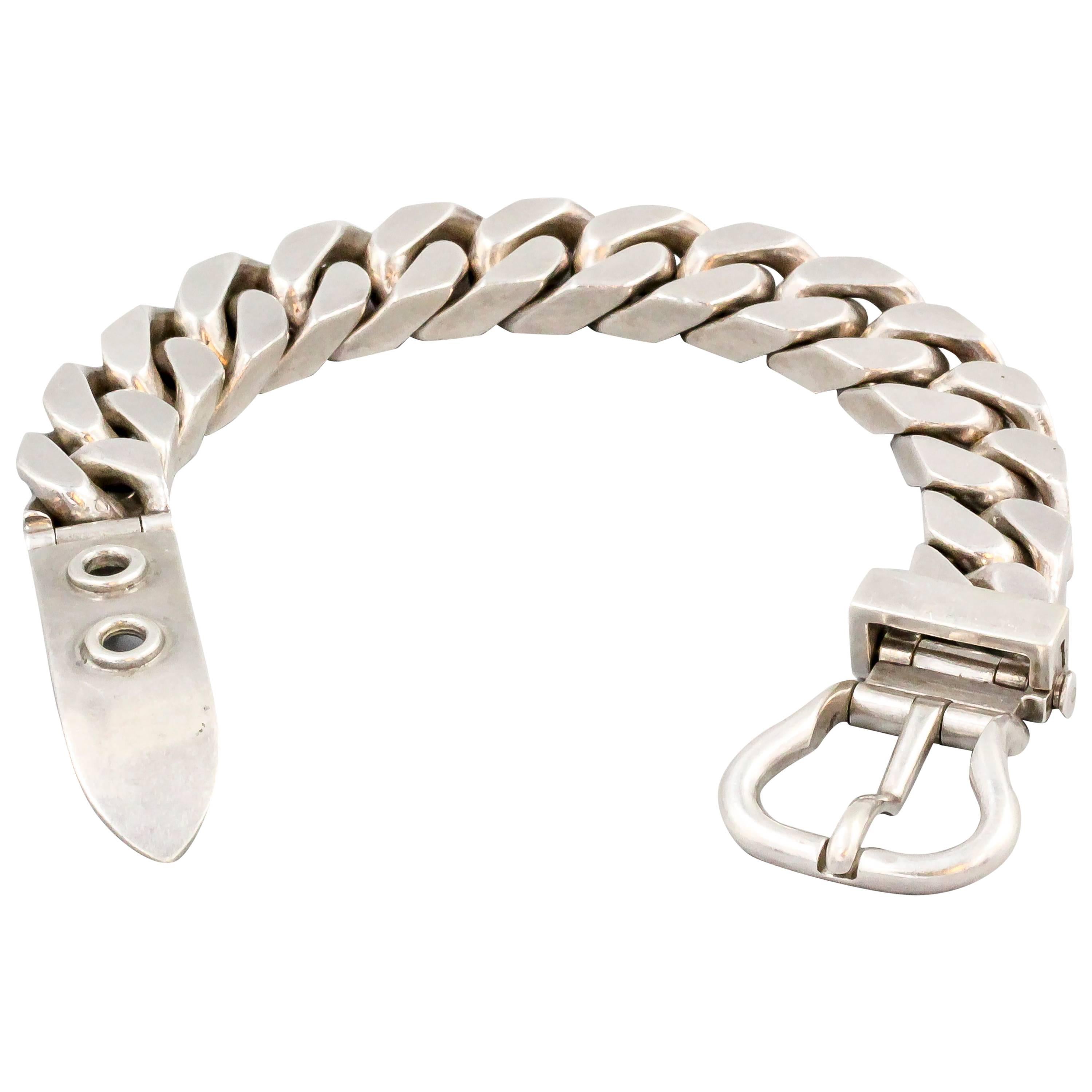 Hermes Sterling Silver Buckle Link Bracelet