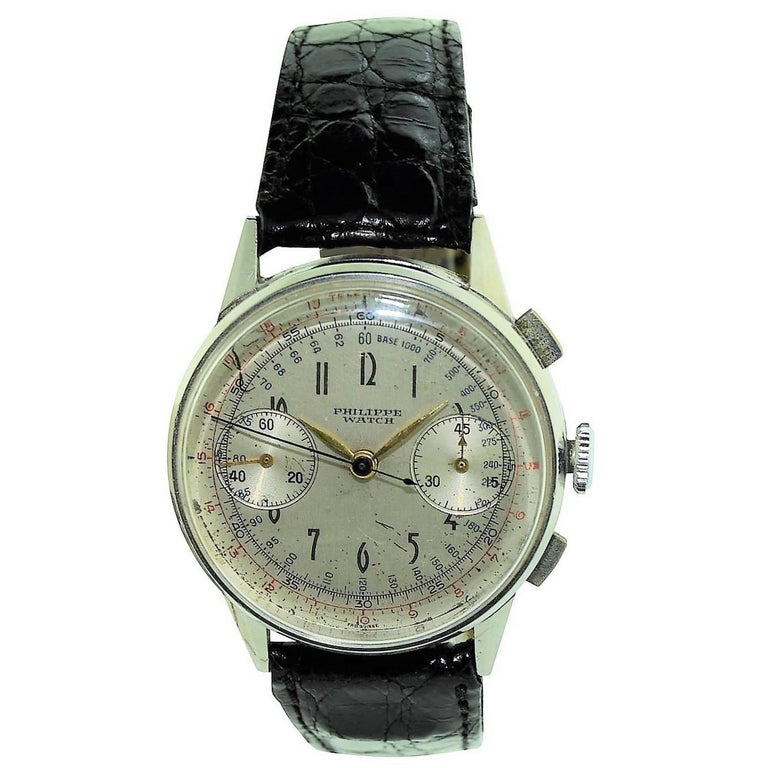 Philippe Stainless Steel Art Deco Chronograph Manual Watch For Sale at ...