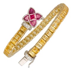 Ella Gafter Golden Yellow Sapphire Diamond Flexible Flower Line Color Bracelet