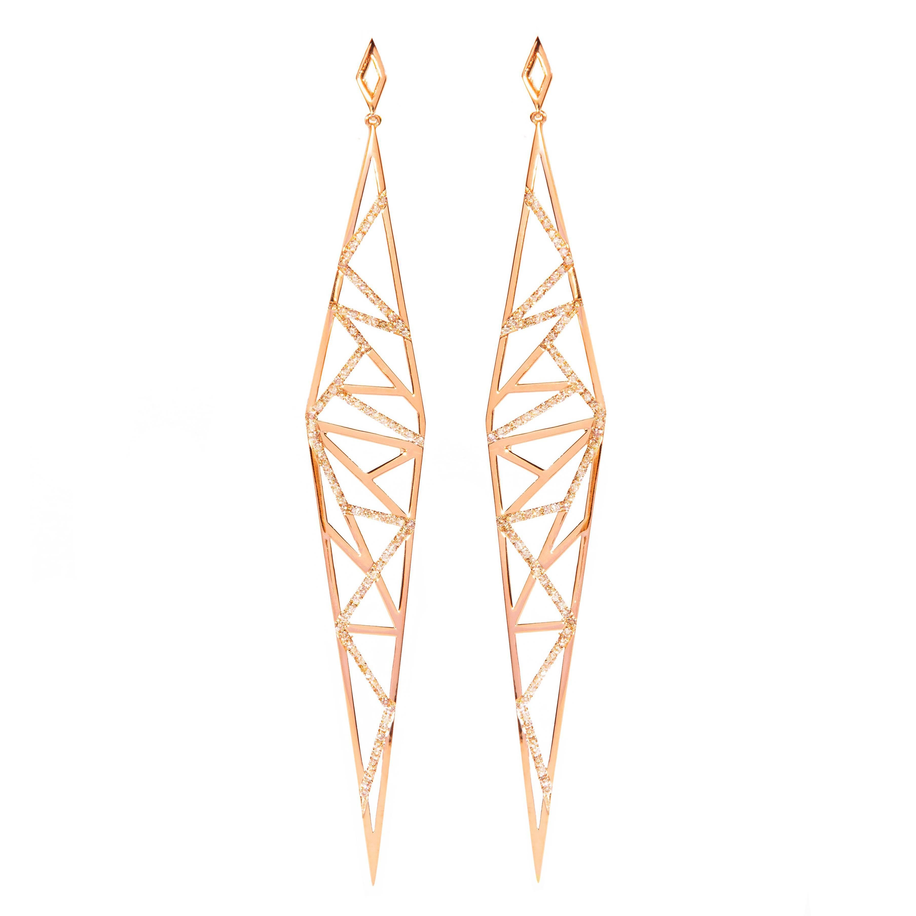 Sophie Birgitt Geometric Diamond Drop Earrings For Sale