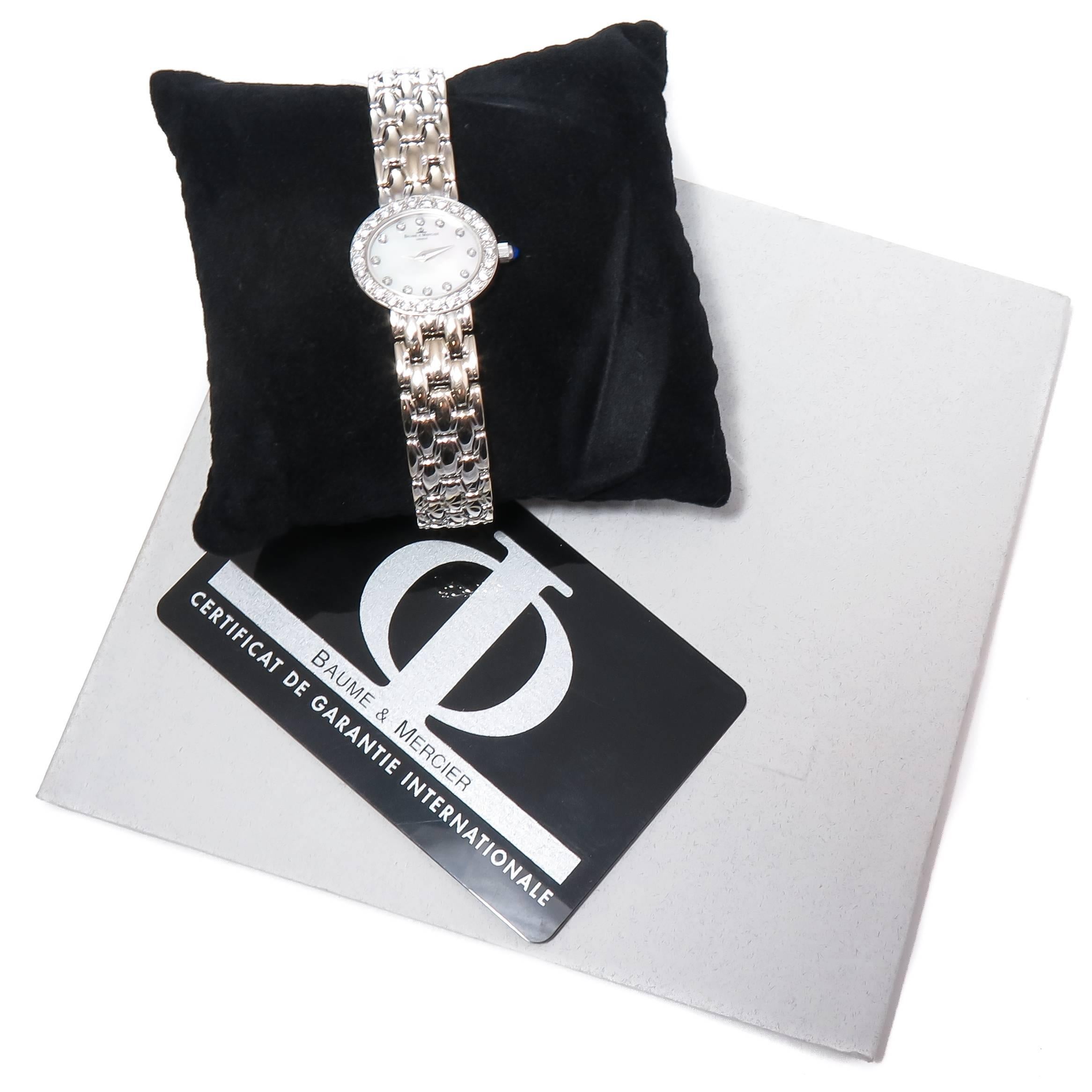 Round Cut Baume & Mercier Ladies White Gold Diamond Quartz Wristwatch