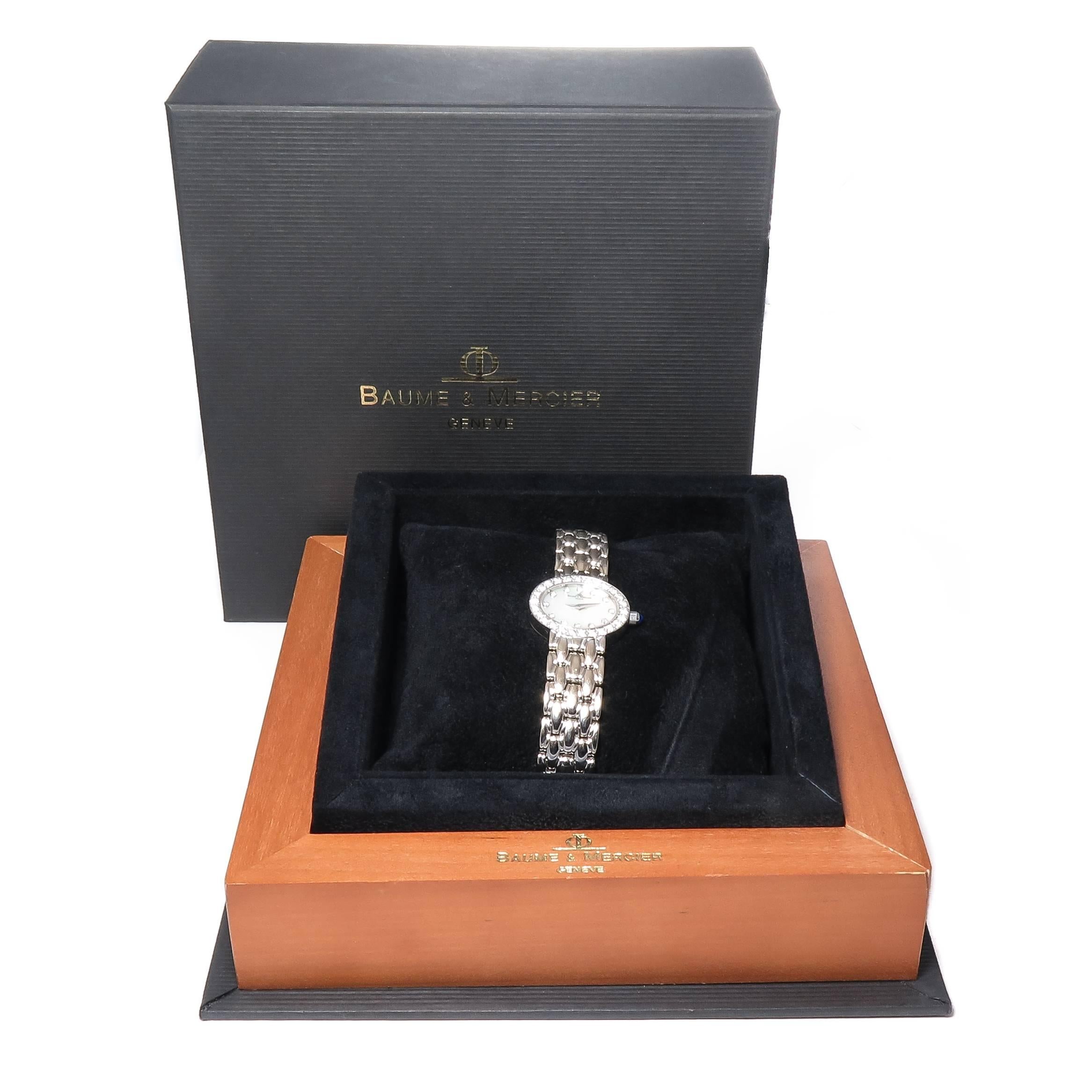 Baume & Mercier Ladies White Gold Diamond Quartz Wristwatch In Excellent Condition In Chicago, IL