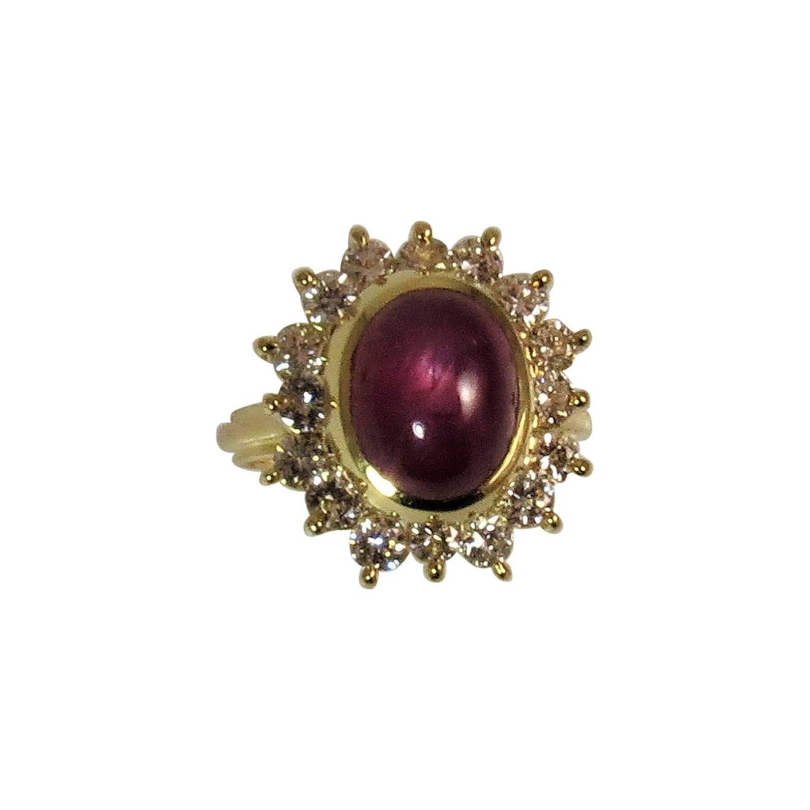 18 Karat Yellow Gold Star Ruby and Diamond Ring