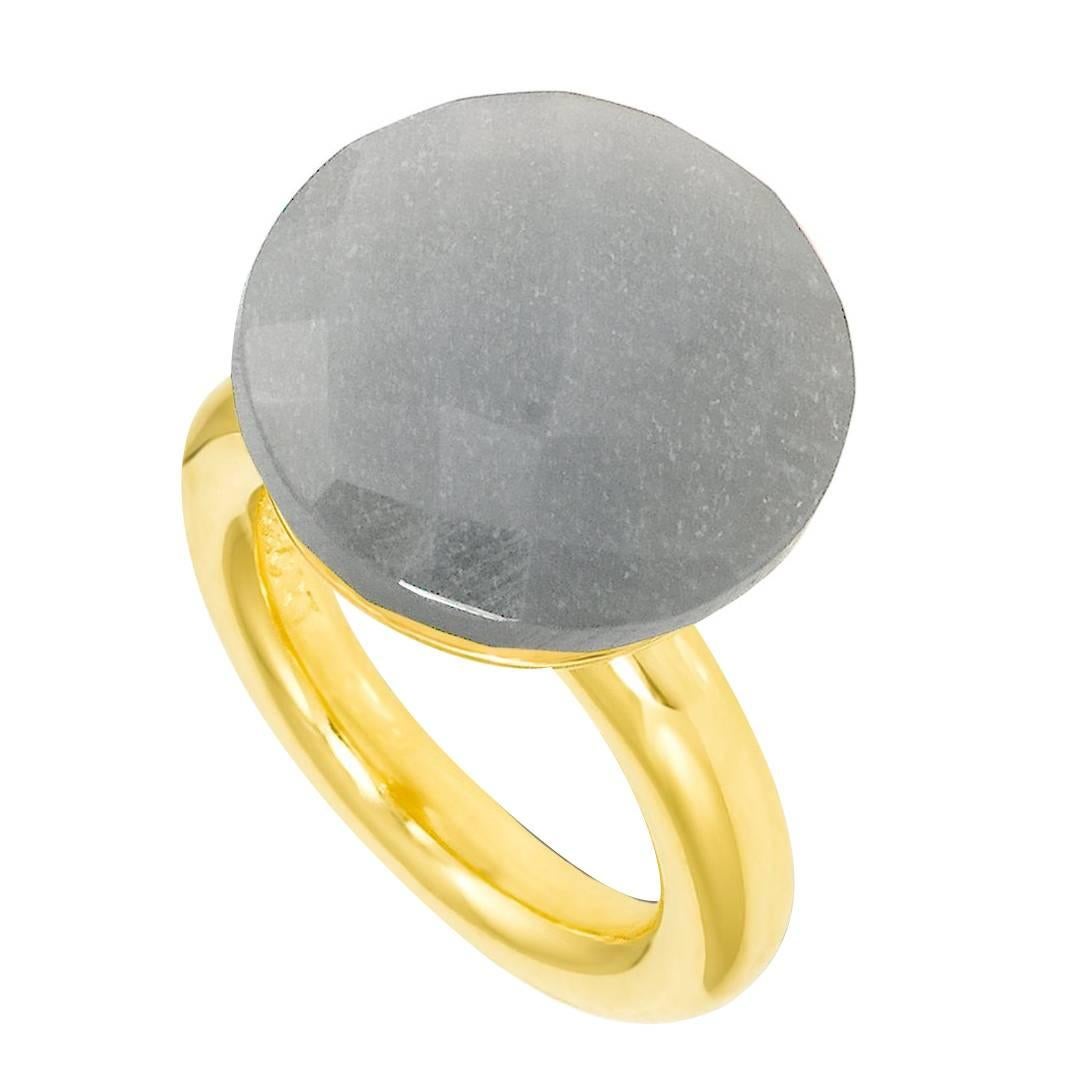 Bonds of Union ' To a Dream Planet ' Grey Moonstone Yellow Gold Plated Ring For Sale