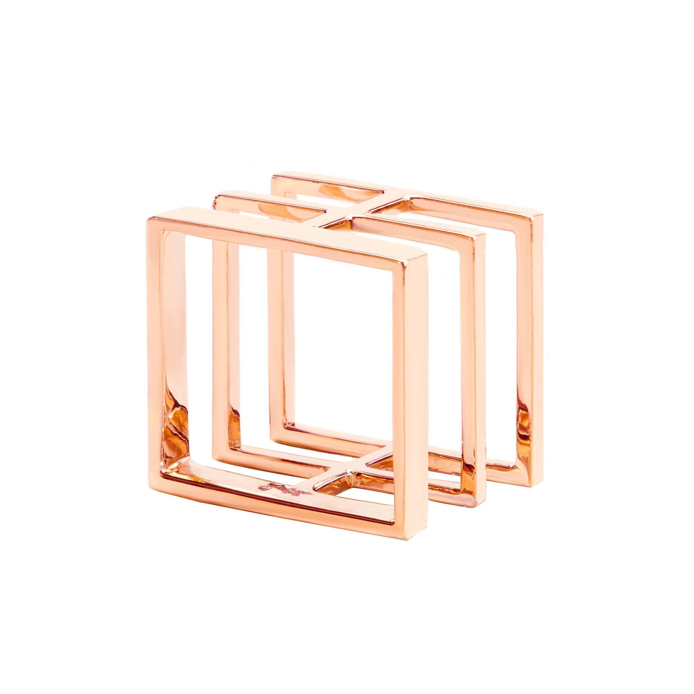 Sophie Birgitt 18 Karat Gold Geometric Square Cocktail Ring For Sale