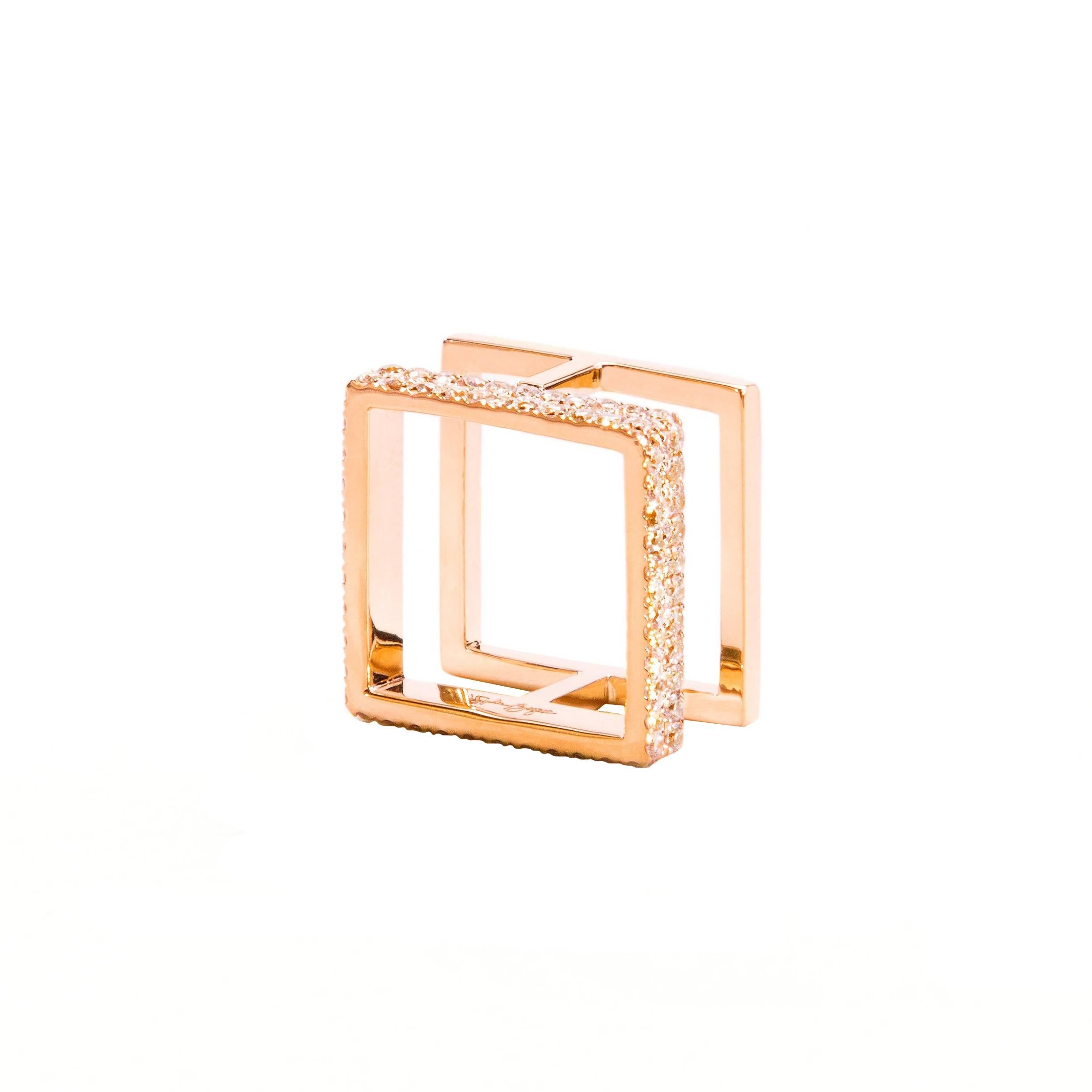 Sophie Birgitt Geometric Square Diamond Cocktail Knuckle/Pinky Ring For Sale