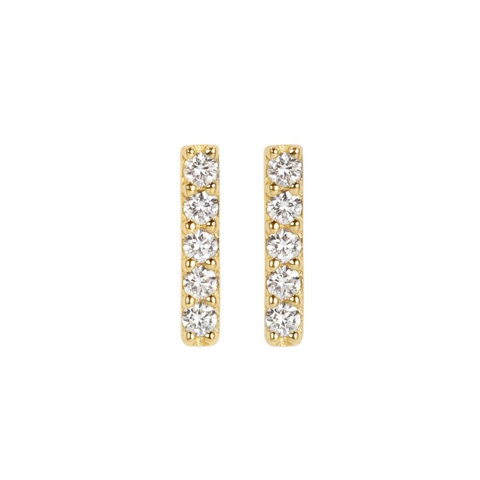 Sophie Birgitt Diamond Rectangular Gold Stud Earrings For Sale