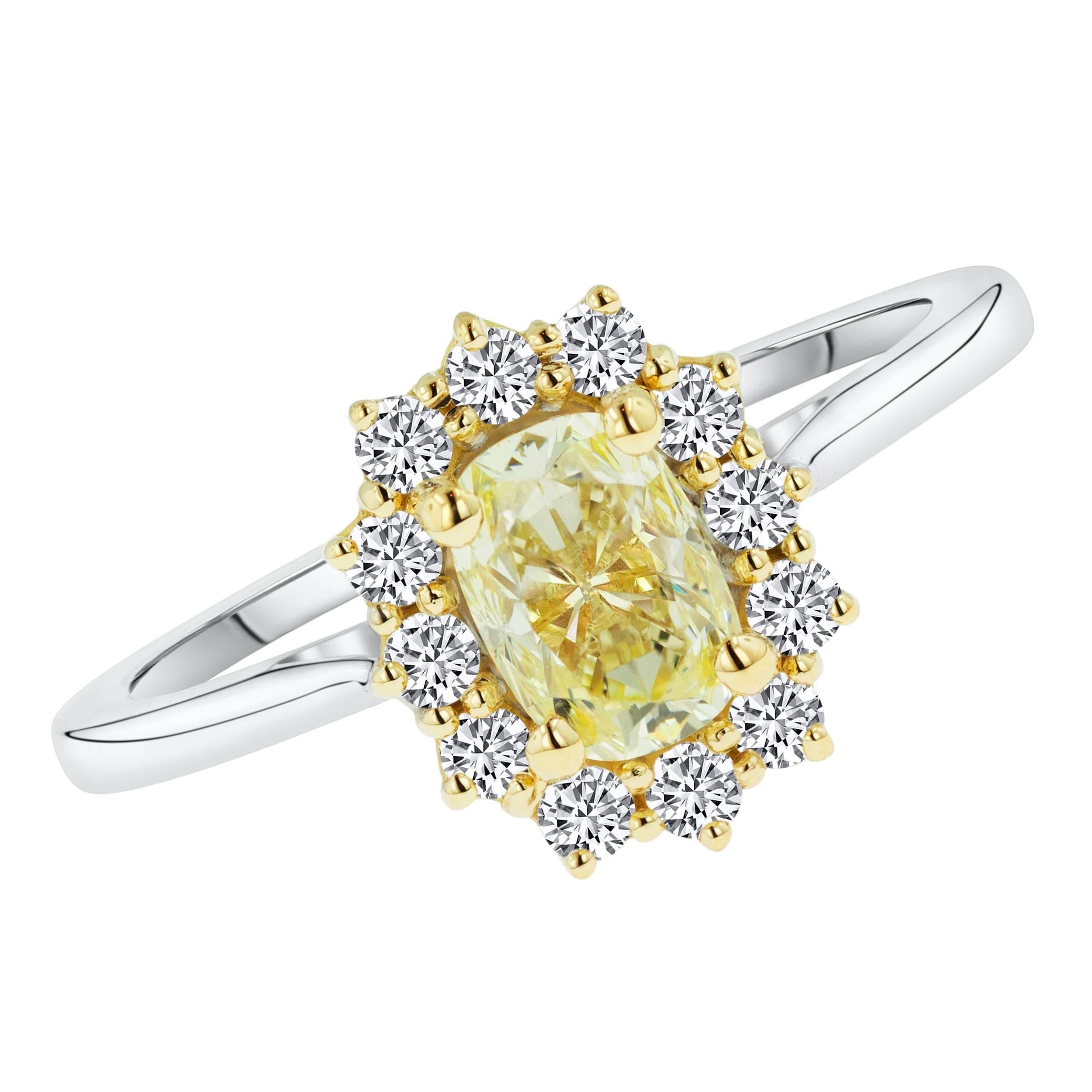 HRD Certified 1 Carat Fancy Yellow Diamond Belle Époque Ring For Sale