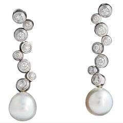 Diamond Bubble White Gold Drop Earring with Detachable Pearl