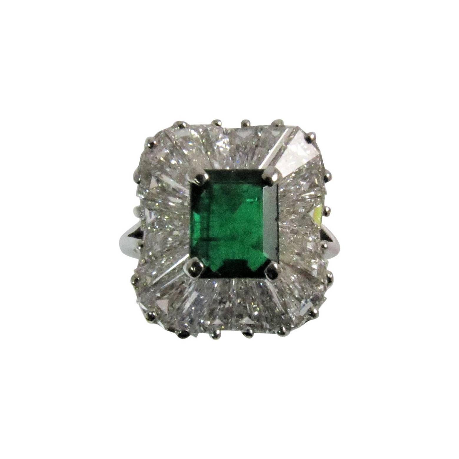 Platinum Emerald and Diamond Ballerina Ring