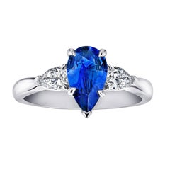 1.61 Carat Pear Shape Blue Sapphire and Diamond Platinum Ring