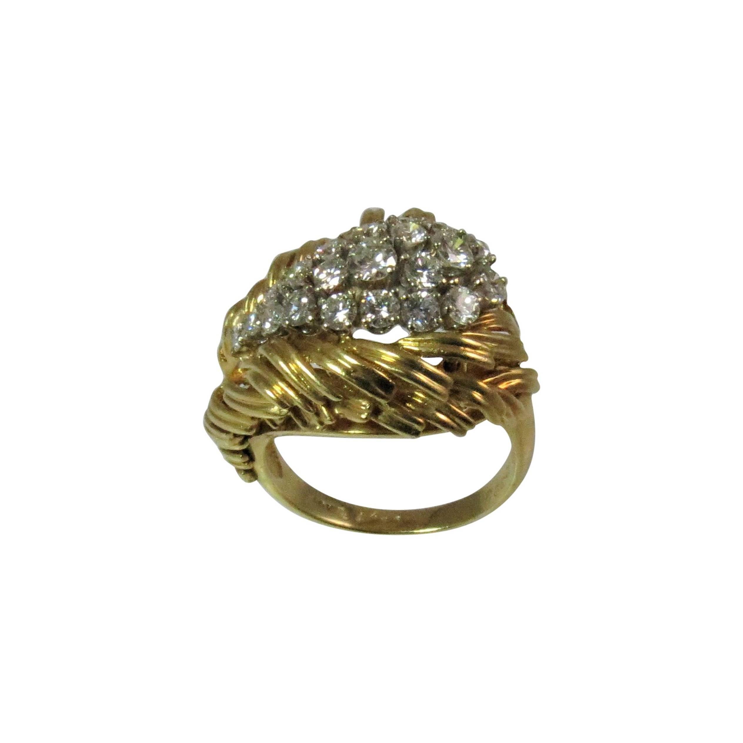 18 Karat Yellow Gold Diamond Cluster Ring For Sale
