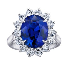 5.55 Carat Oval Blue Sapphire and Diamond Platinum Ring