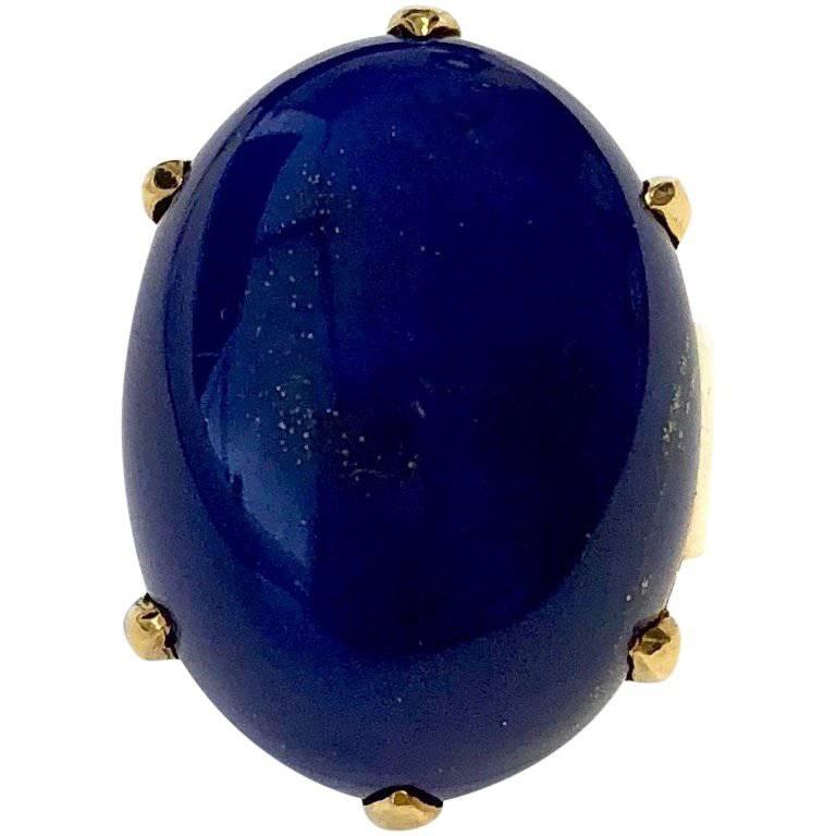 Vintage Gump's Large Lapis Lazuli Cabochon Yellow Gold Ring