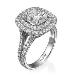 GIA-zertifiziert  Verlobungsring mit 3,28 Karat Diamant-Halo im Kissenschliff, E / VS1