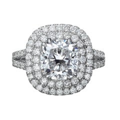 GIA Certified  3.28 Carat Cushion Cut Diamond Halo Engagement Ring E / VS1