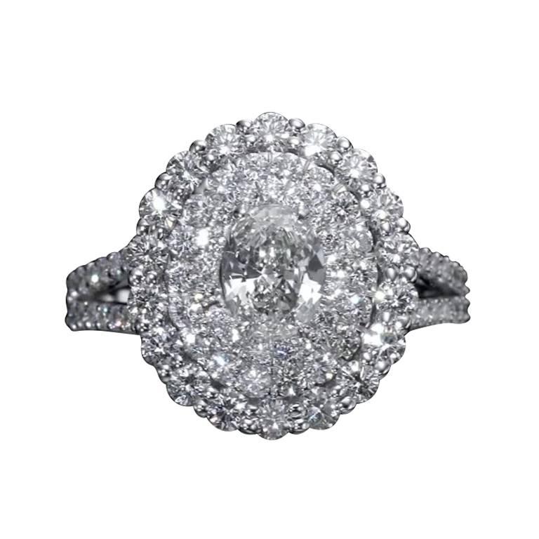 2.14 Carat Oval Cut Diamond Engagement Halo Ring GIA Certified G / VVS1 For Sale at 1stdibs