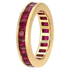 14 Karat Princess Cut Ruby 4.8 Carat Channel Set Eternity Band