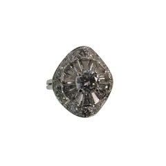 Platinum Round Diamond and Tapered Baguette Cocktail Ring